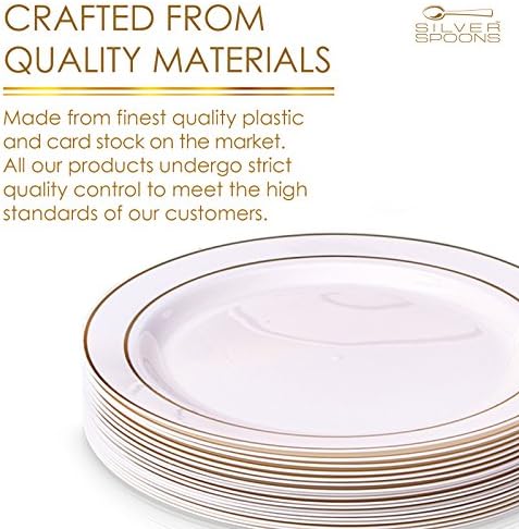 7.5 צלחות כלי אוכל חד פעמיים | פלסטיק לשימוש חוזר של פרימיום | בוהק - שנהב/זהב | 40 חתיכות